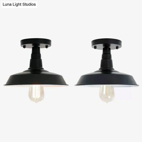 Industrial Barn Shaped Semi Flush Ceiling Light In Black For Kitchen