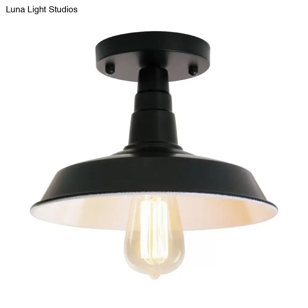 Industrial Barn Shaped Semi Flush Ceiling Light In Black For Kitchen