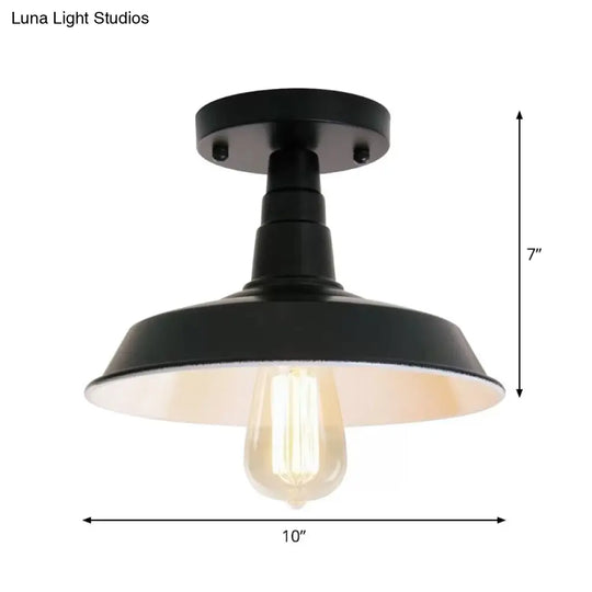 Industrial Barn Shaped Semi Flush Ceiling Light In Black For Kitchen