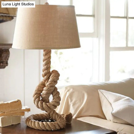 Industrial Barrel Desk Lamp With Coarse Knots Rope Base - Fabric White 1 Head Perfect For Living