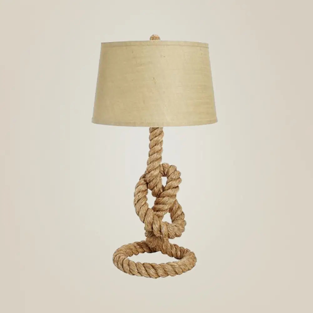 Industrial Barrel Desk Lamp With Coarse Knots Rope Base - Fabric White 1 Head Perfect For Living