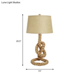Industrial Barrel Desk Lamp With Coarse Knots Rope Base - Fabric White 1 Head Perfect For Living