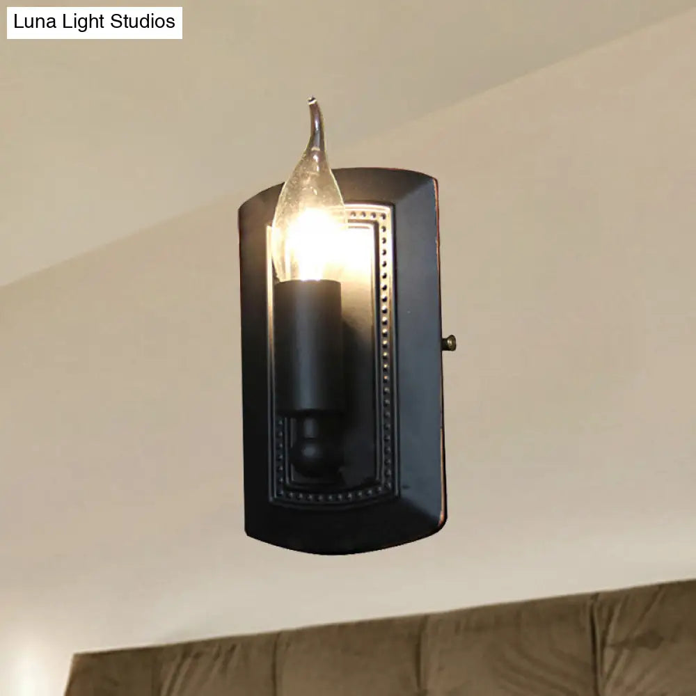 Industrial Bedroom Sconce Lighting Fixture With Clear Glass Candle Shade - Antique Matte Black Wall