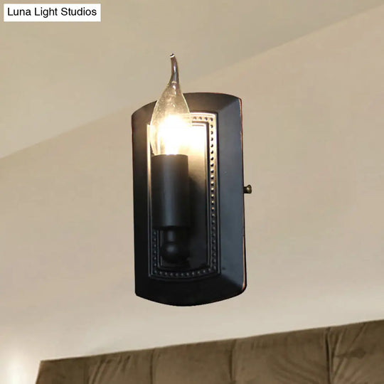 Industrial Bedroom Sconce Lighting Fixture With Clear Glass Candle Shade - Antique Matte Black Wall