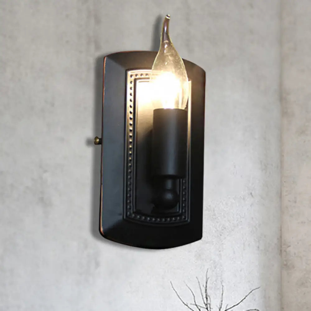 Industrial Bedroom Sconce Lighting Fixture With Clear Glass Candle Shade - Antique Matte Black Wall