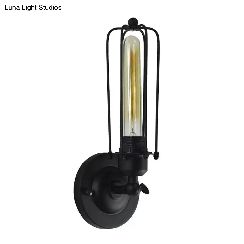 Industrial Bedroom Wall Lamp With 1/2-Head Rotatable Design Tube Metal Cage Black Finish