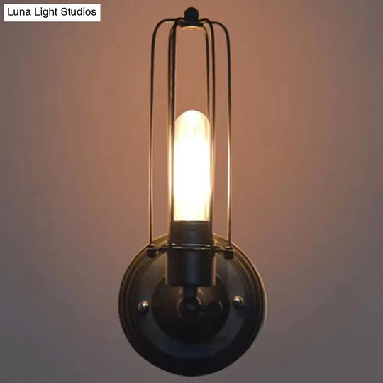 Industrial Bedroom Wall Lamp With 1/2-Head Rotatable Design Tube Metal Cage Black Finish