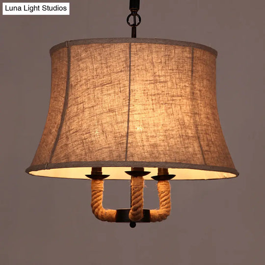 Industrial Beige Chandelier Light With Multi Lights & Fabric Dome Shade - Ceiling Pendant Fixture