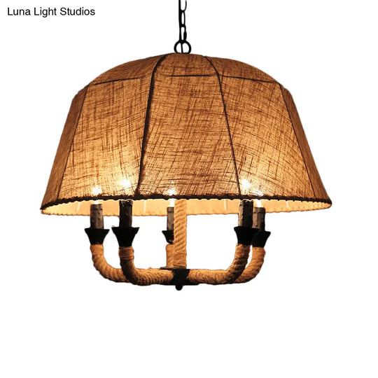 Industrial Beige Chandelier Light With Multi Lights & Fabric Dome Shade - Ceiling Pendant Fixture