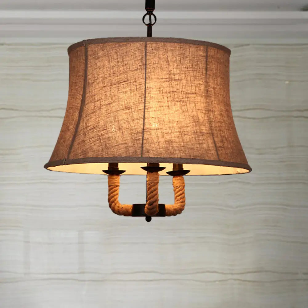 Industrial Beige Chandelier Light With Multi Lights & Fabric Dome Shade - Ceiling Pendant Fixture