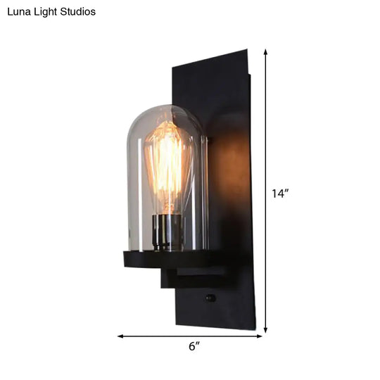 Industrial Beige Marble/Clear Glass Cylinder Sconce - Wall Mounted Bedroom Lamp With Single Bulb