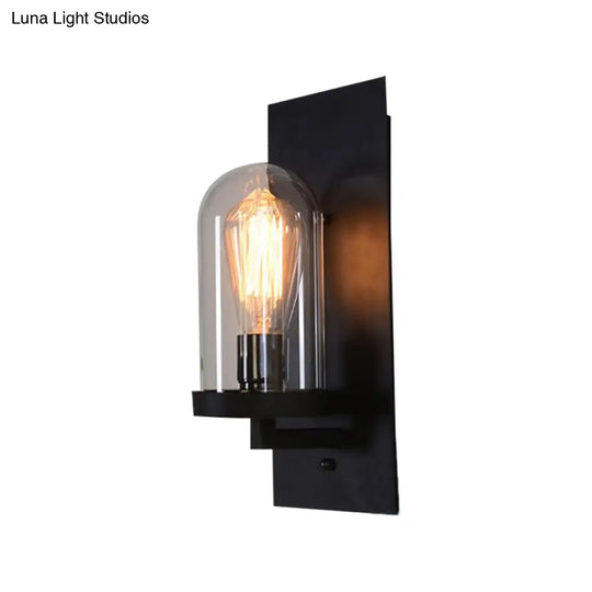 Industrial Beige Marble/Clear Glass Cylinder Sconce - Wall Mounted Bedroom Lamp With Single Bulb