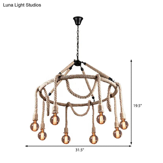 Industrial Beige Rope Chandelier - Exposed Bulbs 6/8 Lights Ideal For Dining Room