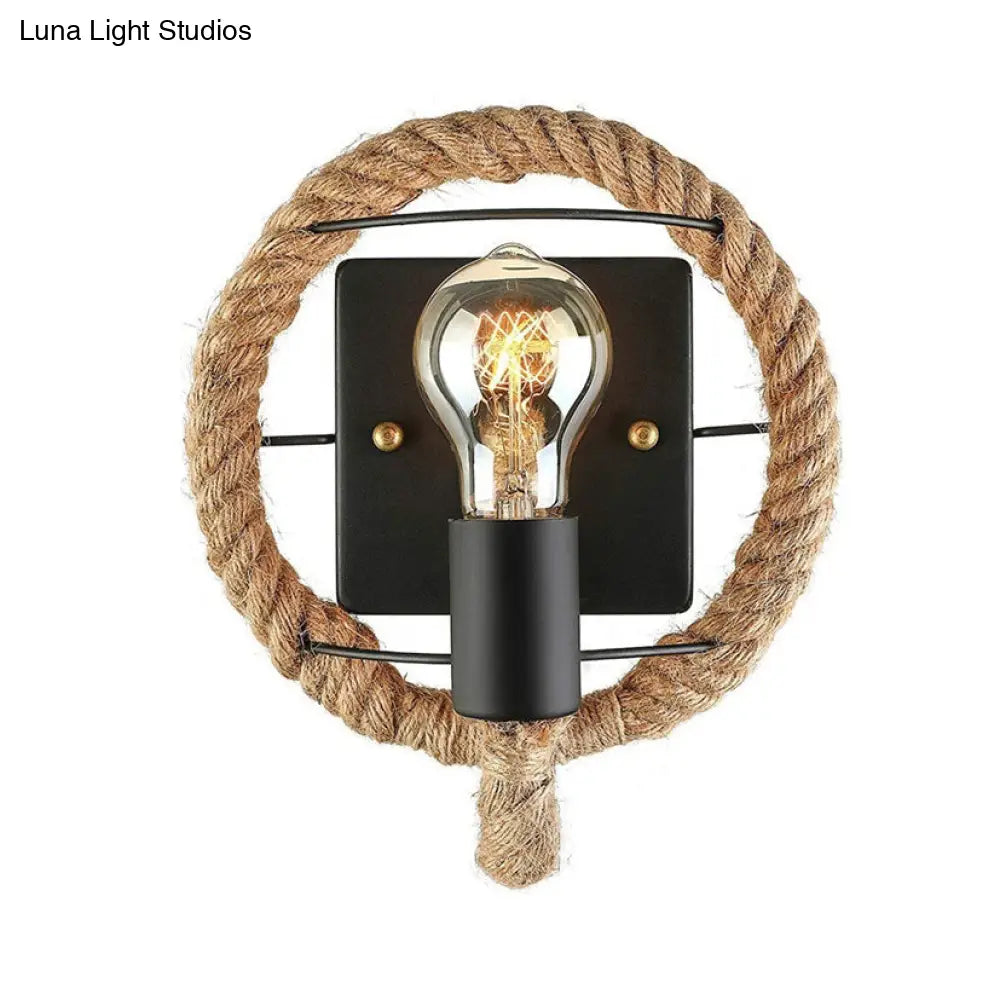 Industrial Beige Sconce Light With Rope Shade For Dining Room Wall Lighting