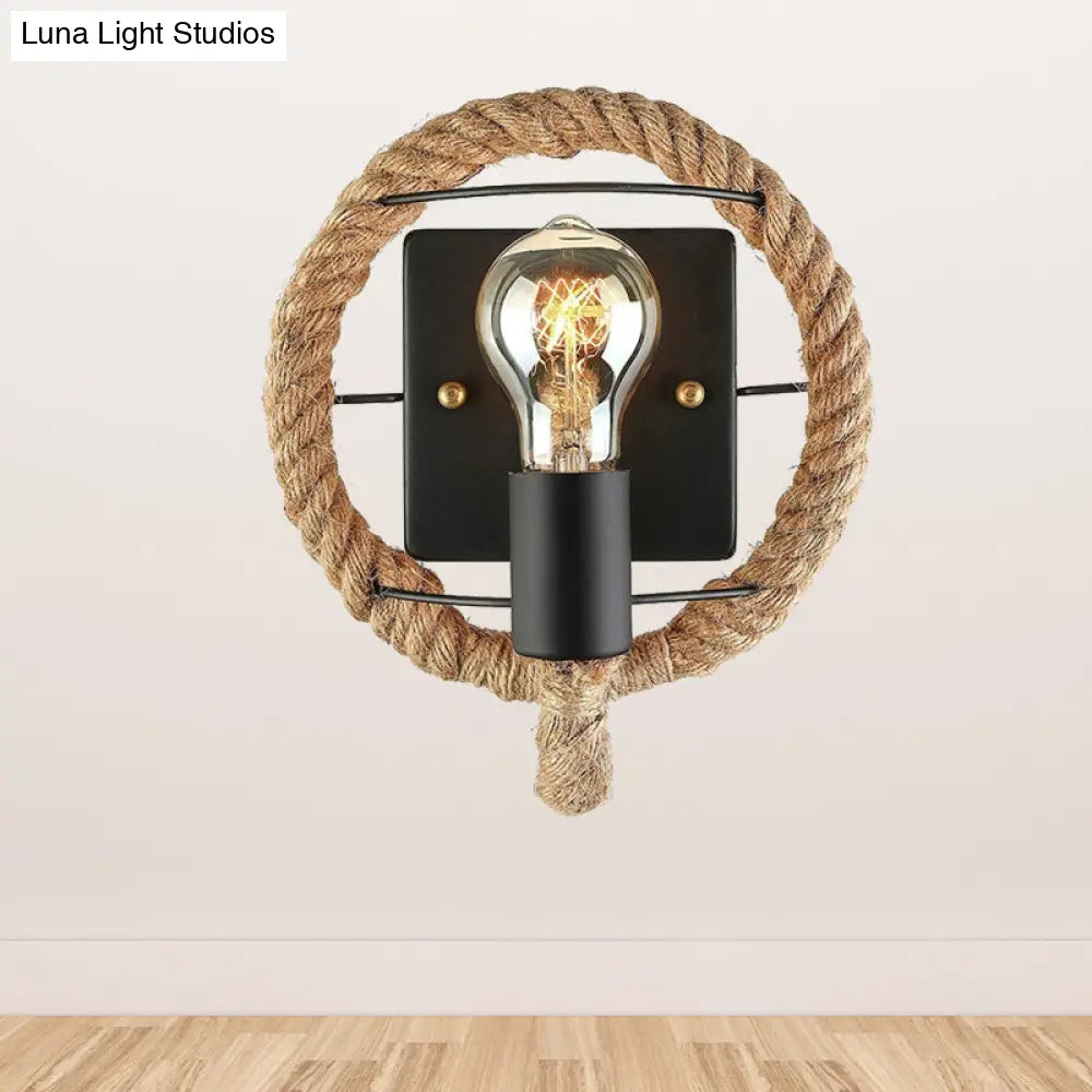 Industrial Beige Sconce Light With Rope Shade For Dining Room Wall Lighting