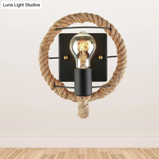 Industrial Beige Sconce Light With Rope Shade For Dining Room Wall Lighting