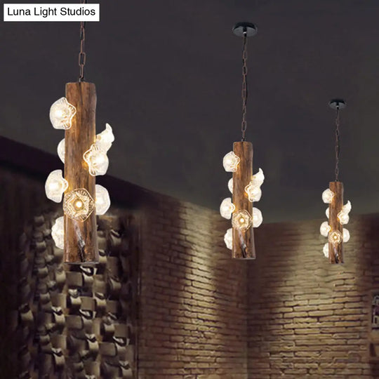Industrial Beige Wood Chandelier With 8 Flared Heads For Restaurant Suspensions