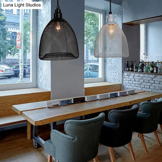 Bell Metal Pendant Light - Industrial Single-Bulb Ceiling Fixture In Black/White/Copper For Dining