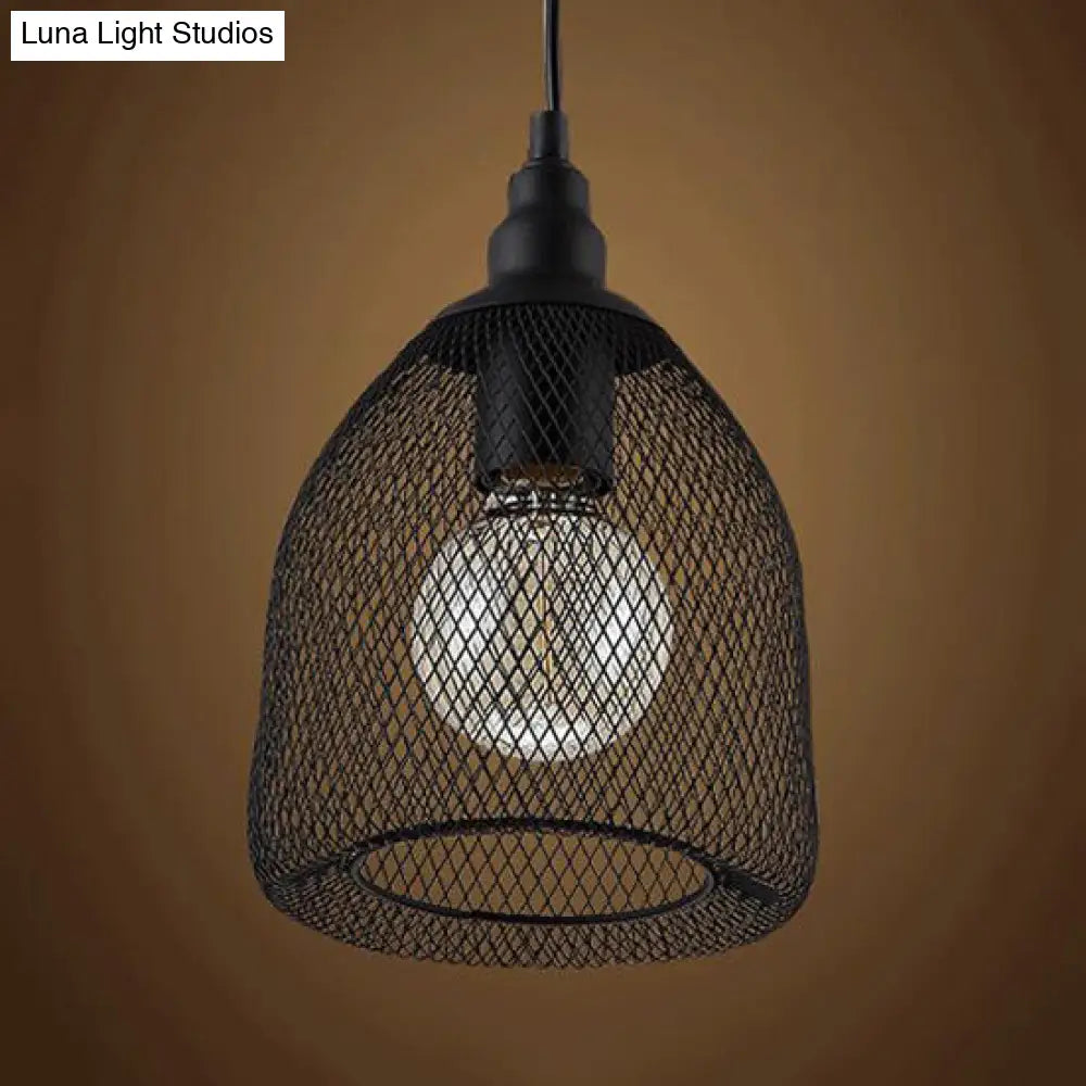 Bell Metal Pendant Light - Industrial Single-Bulb Ceiling Fixture In Black/White/Copper For Dining