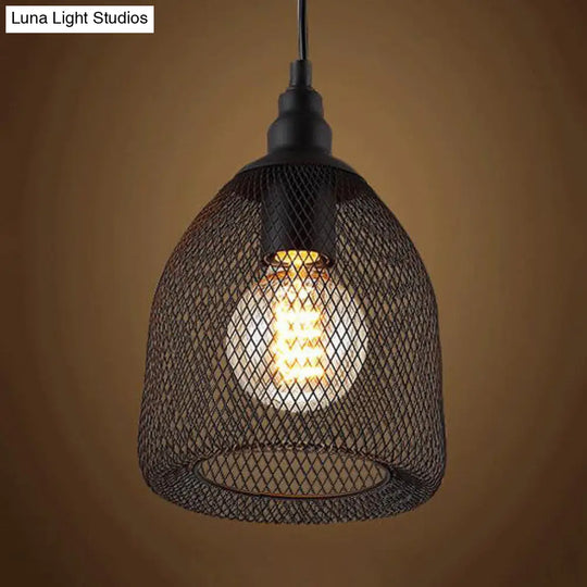 Bell Metal Pendant Light - Industrial Single-Bulb Ceiling Fixture In Black/White/Copper For Dining