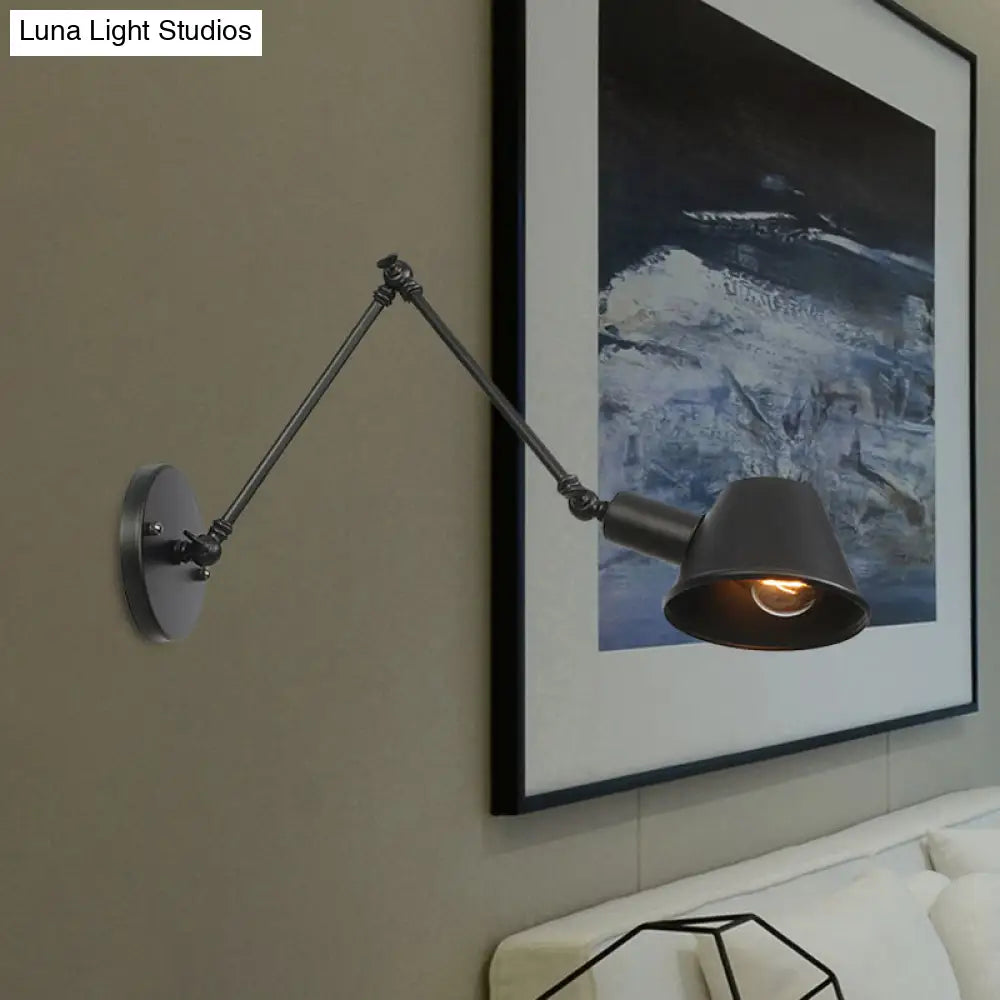 Industrial Bell Shade Wall Light Sconce With Swing Arm - Black Finish 6+12/12+6 Length