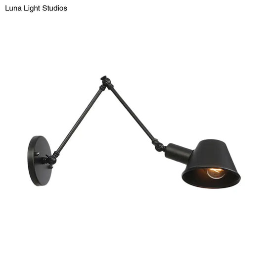 Industrial Bell Shade Wall Light Sconce With Swing Arm - Black Finish 6+12/12+6 Length