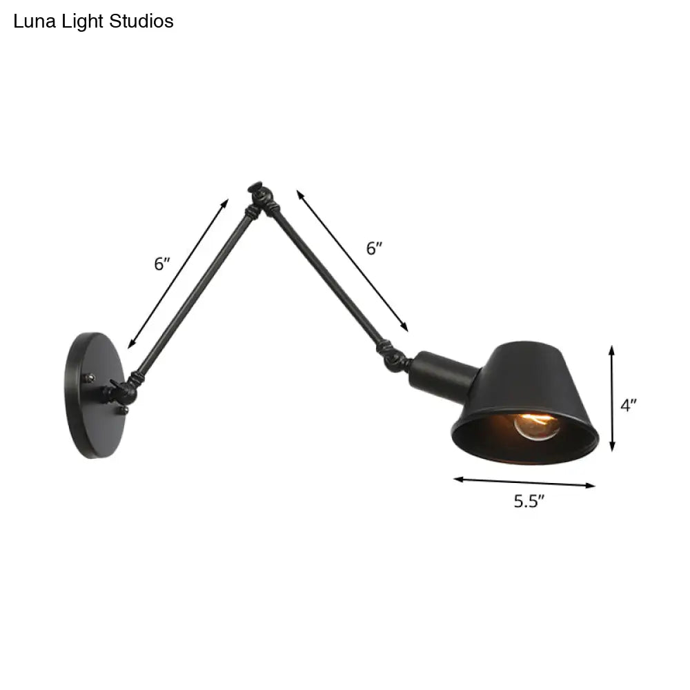 Industrial Bell Shade Wall Light Sconce With Swing Arm - Black Finish 6+12/12+6 Length