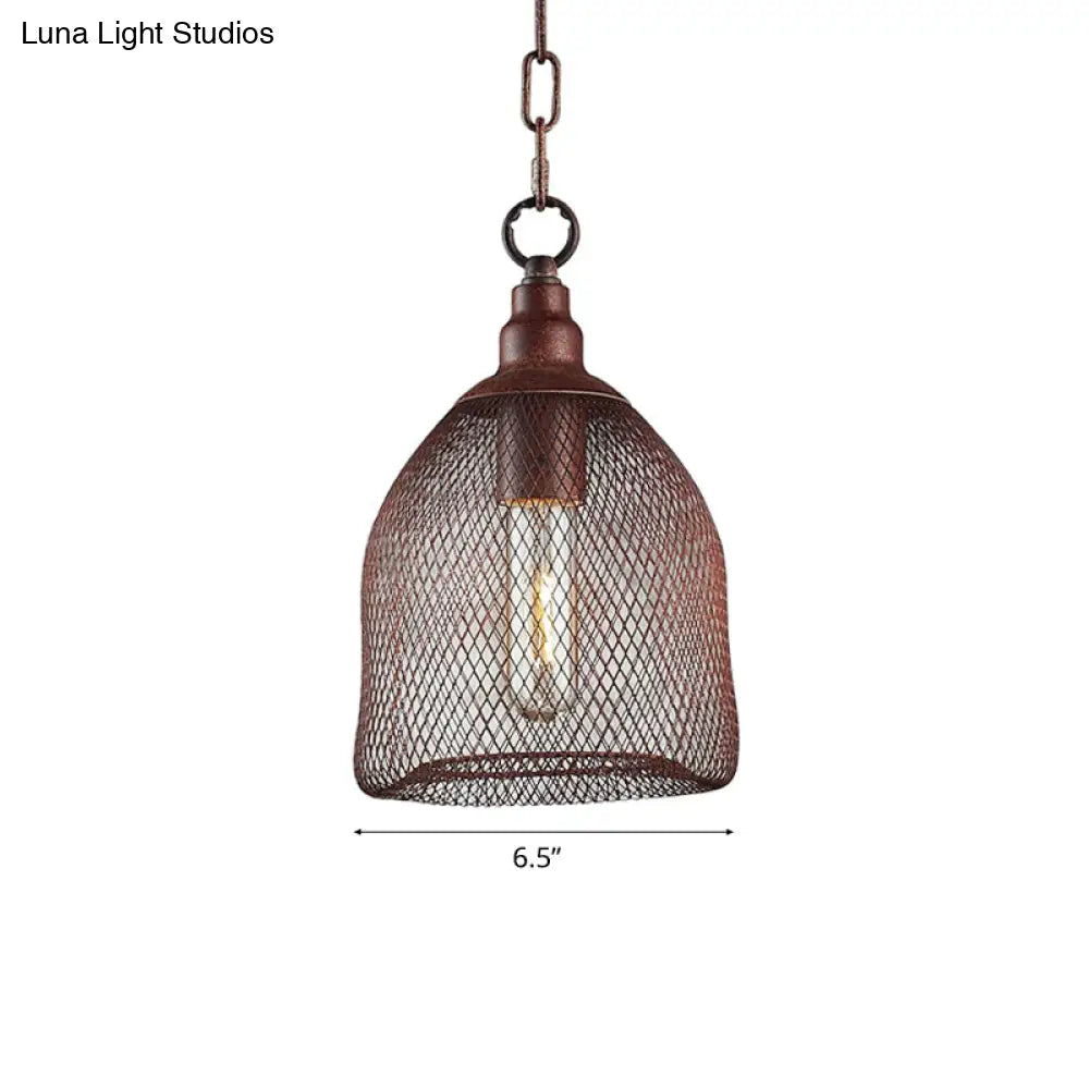 Industrial Metal Bird Cage Pendant Light - Rustic Hanging Lamp For Dining Room 6.5/10 Width Single