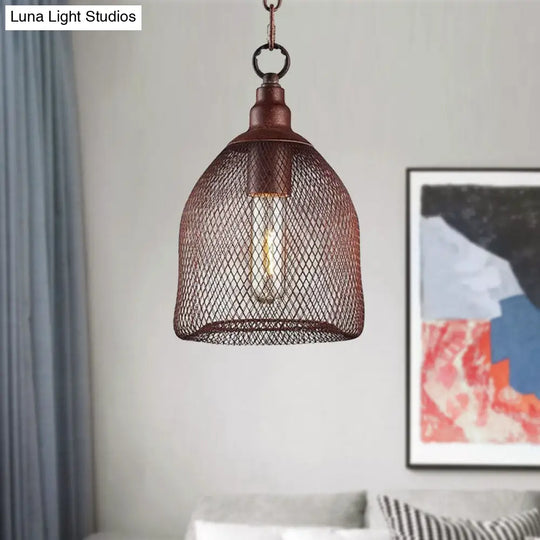 Industrial Metal Bird Cage Pendant Light - Rustic Hanging Lamp For Dining Room 6.5/10 Width Single