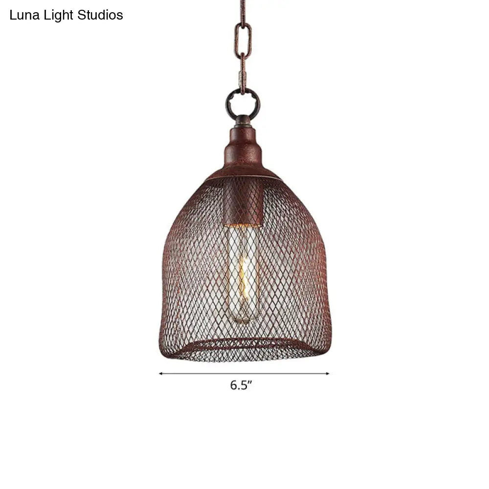 Industrial Birdcage Pendant Light Fixture - Rustic Metal Hanging Lamp With One Bulb For Dining Room