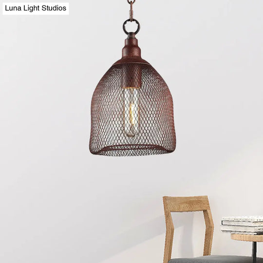 Industrial Birdcage Pendant Light Fixture - Rustic Metal Hanging Lamp With One Bulb For Dining Room