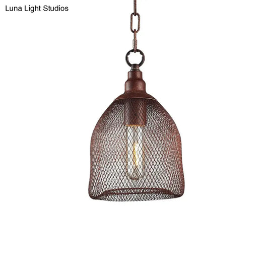 Industrial Birdcage Pendant Light Fixture - Rustic Metal Hanging Lamp With One Bulb For Dining Room