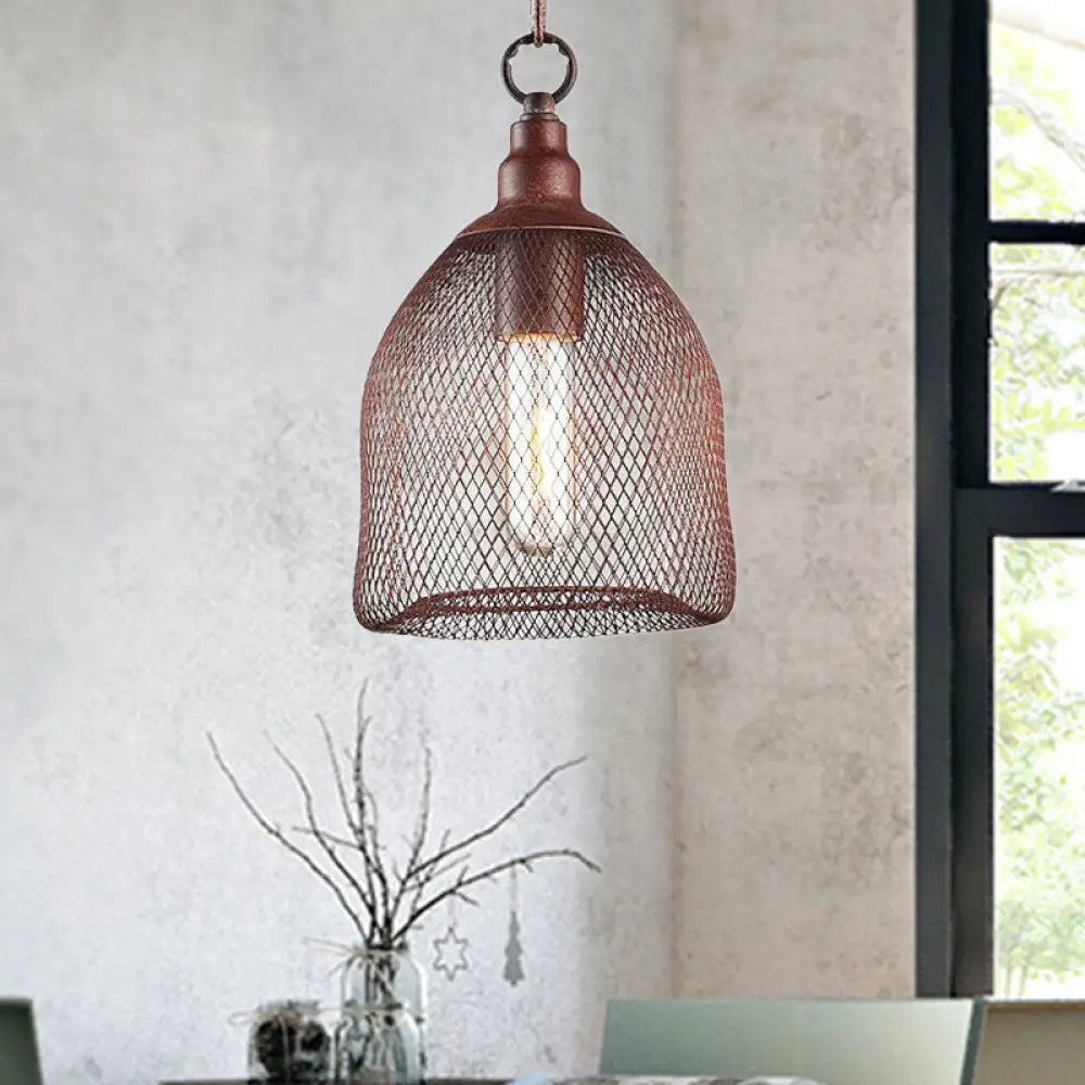 Industrial Birdcage Pendant Light Fixture - Rustic Metal Hanging Lamp With One Bulb For Dining Room