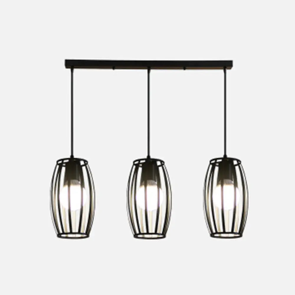 Industrial Bistro Cage Pendant Lamp - Black Barrel Shape Hanging Lighting Suspension Design 3 /