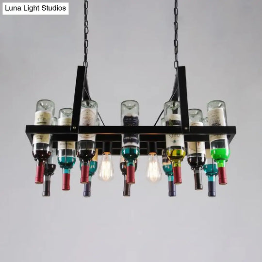 Industrial Black 2-Light Chandelier With Clear Glass Shades - Multi-Color Wine Bottle Bistro