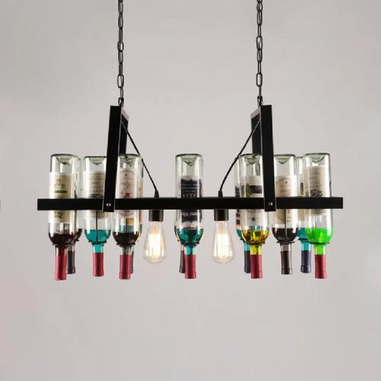 Industrial Black 2-Light Chandelier With Clear Glass Shades - Multi-Color Wine Bottle Bistro