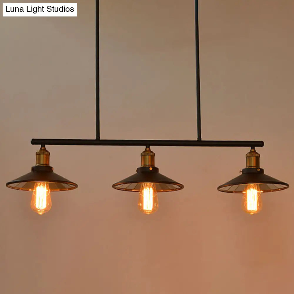 Industrial Black 3-Light Metal Island Pendant With Cone Shade - Perfect For Restaurant Lighting