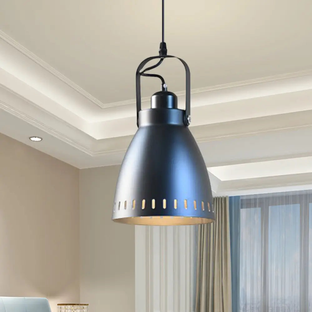 Industrial Black Bell Pendant Light With Handle