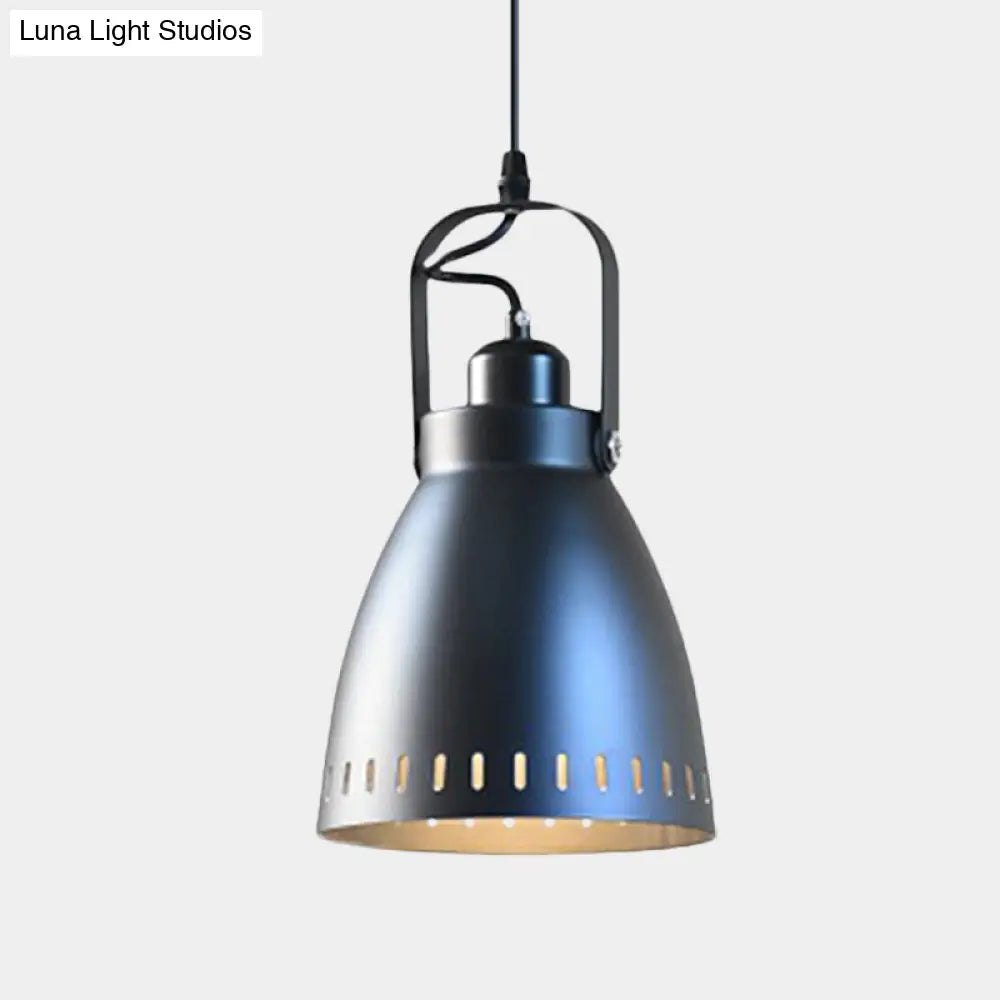 Industrial Small Bell Metallic Drop Pendant Lamp In Black With Handle - 1-Bulb Hanging Light Fixture