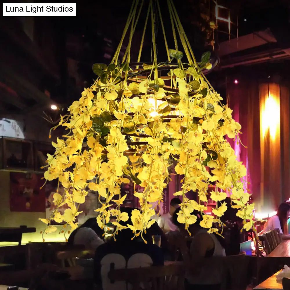 Industrial Black Blossom Pendant Led Light For Restaurant With Metal Drop And 1 Bulb