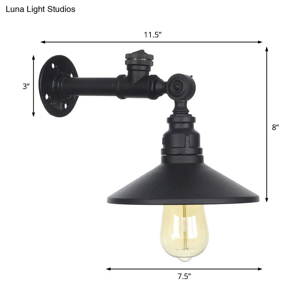 Industrial Black/Bronze/Antique Brass Metal Wall Sconce Light Fixture For Bedroom - Wide Flared