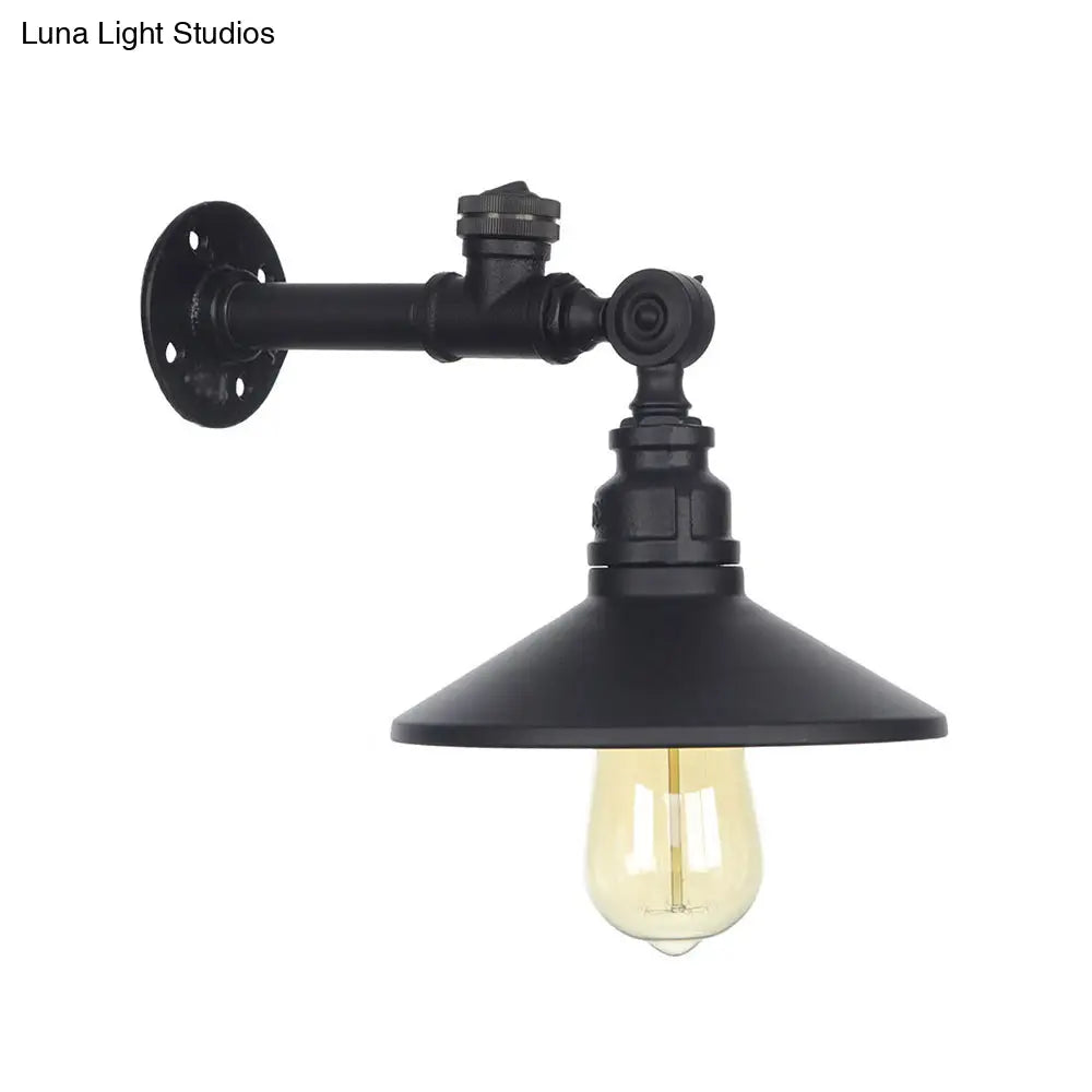 Industrial Black/Bronze/Antique Brass Metal Wall Sconce Light Fixture For Bedroom - Wide Flared