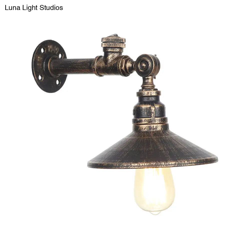 Industrial Black/Bronze/Antique Brass Metal Wall Sconce Light Fixture For Bedroom - Wide Flared