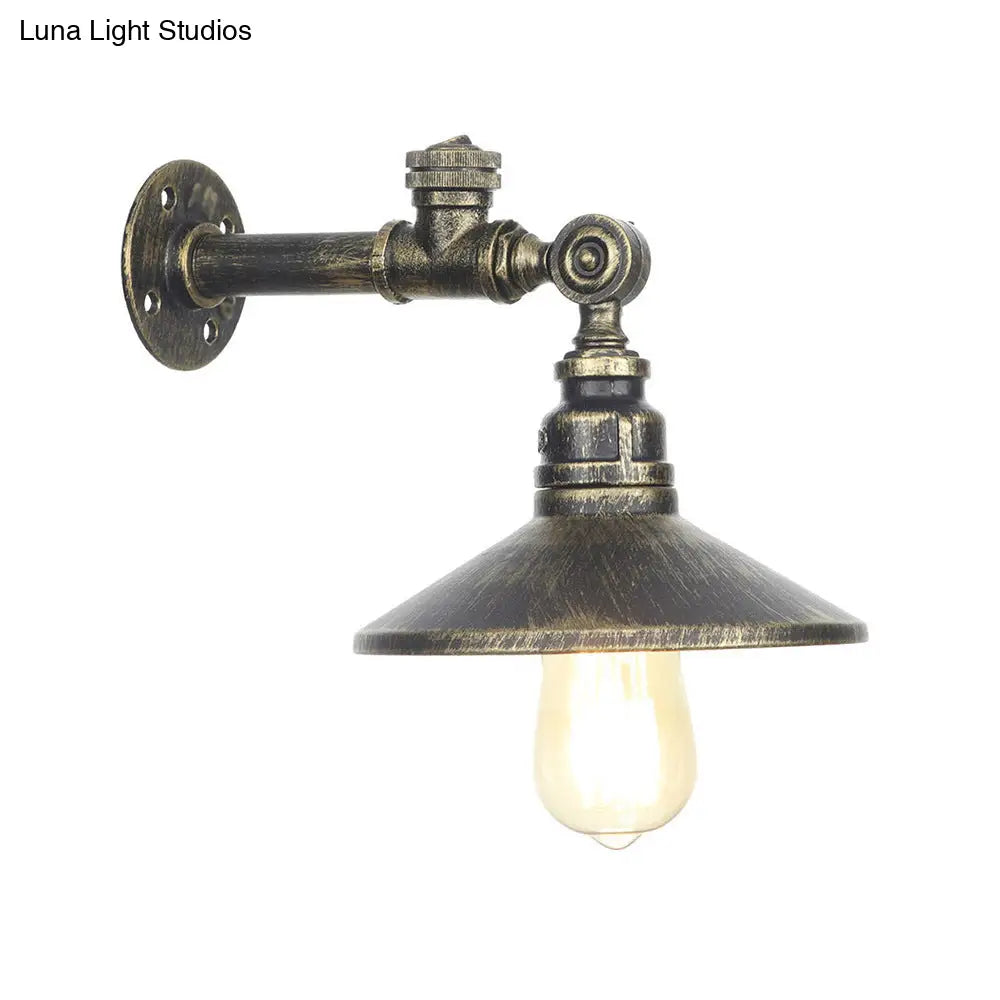 Industrial Black/Bronze/Antique Brass Metal Wall Sconce Light Fixture For Bedroom - Wide Flared