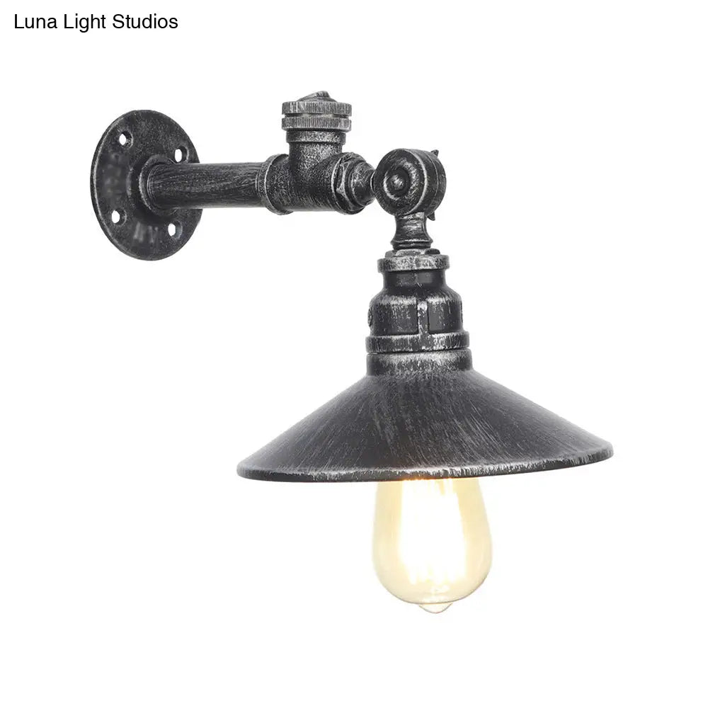 Industrial Black/Bronze/Antique Brass Metal Wall Sconce Light Fixture For Bedroom - Wide Flared