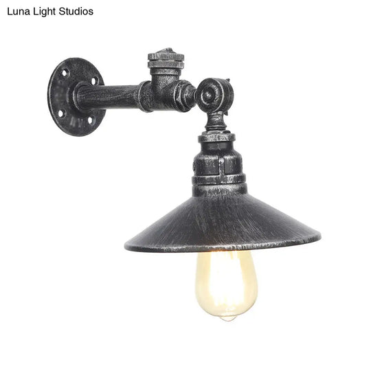 Industrial Black/Bronze/Antique Brass Metal Wall Sconce Light Fixture For Bedroom - Wide Flared