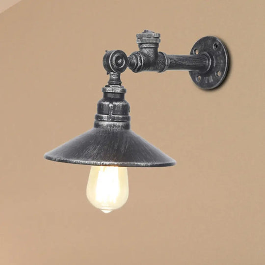 Industrial Black/Bronze/Antique Brass Metal Wall Sconce Light Fixture For Bedroom - Wide Flared