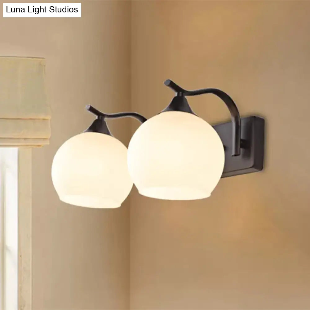 Industrial Black Bubble Frosted Glass Wall Sconce - 2-Light Living Room Lighting Fixture