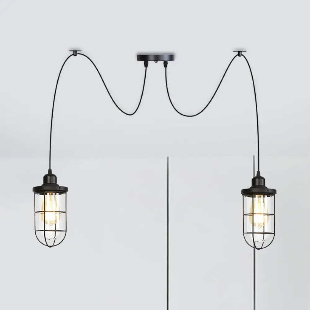 Industrial Black Caged Multi-Bulb Ceiling Light With Clear Glass - Perfect For Restaurants And Swag