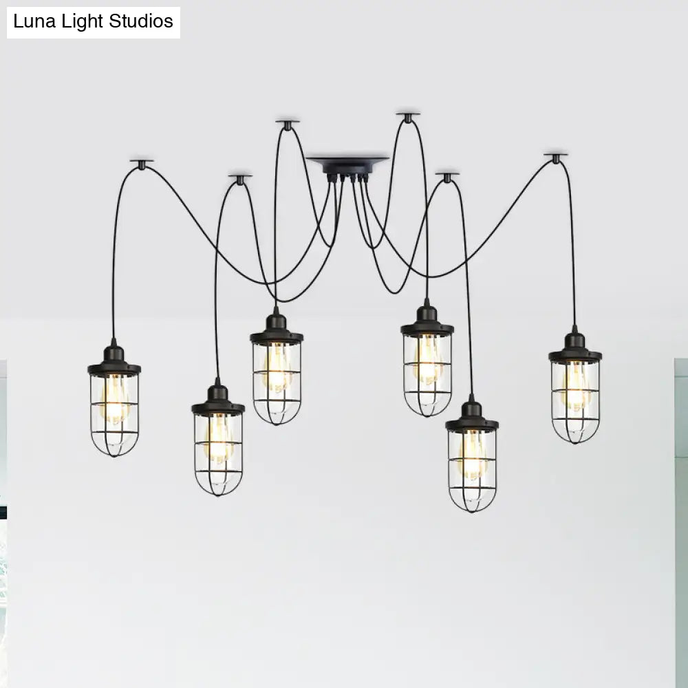 Industrial Black Caged Multi-Bulb Ceiling Light With Clear Glass - Perfect For Restaurants And Swag